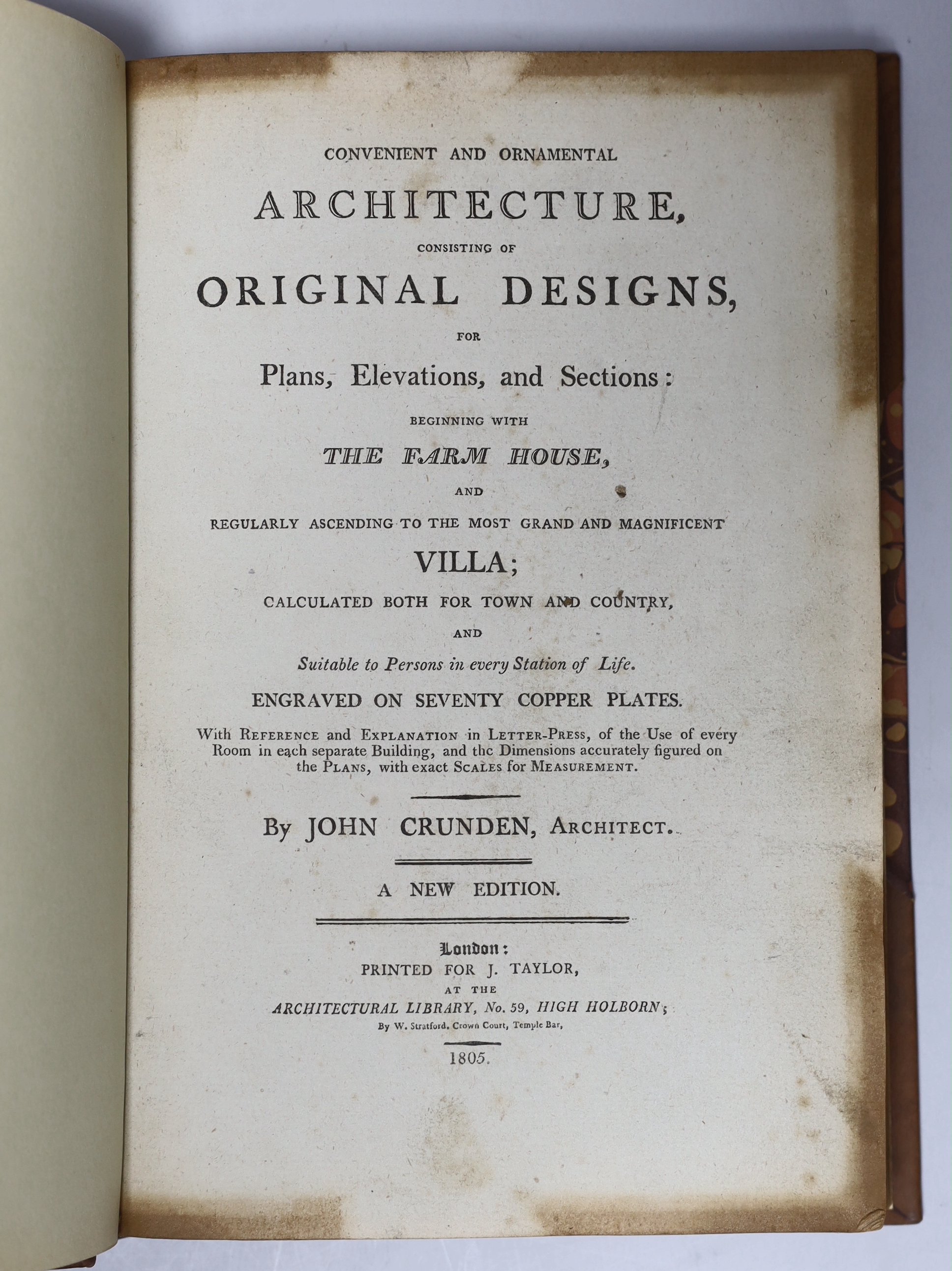 Crunden, J – Convenient and Ornamental Architecture, 4to, rebound in modern half calf, with 56 engraved plates, J.Taylor, London, 1805